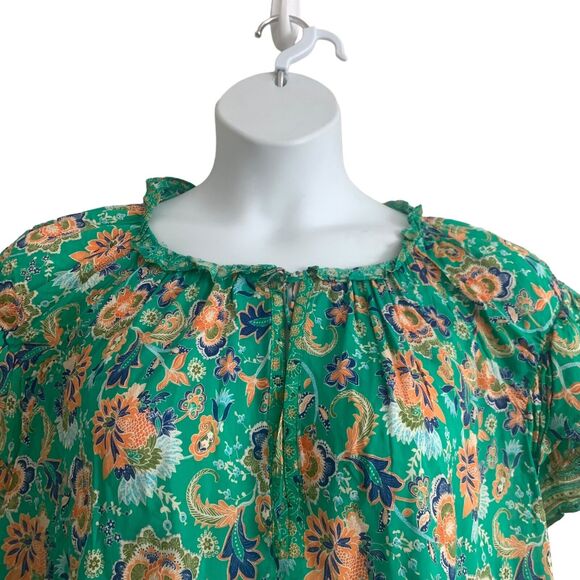 Rose + Olive Women's Blouse Plus 3X Floral Boho Tunic Short Sleeve 100% Rayon - Picture 4 of 9